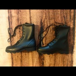 Black Leather Look Male Combat Boots Size 12
